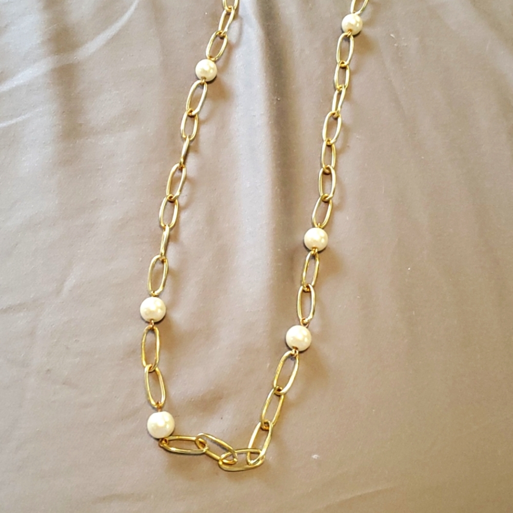 Ann Taylor Gold Pearl Chain Necklace
